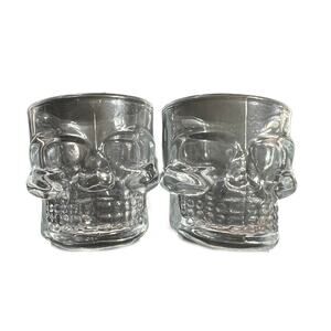 Set Of 2 Glass Crystal Head Vodka Skull Shaped Shot Glasses 3” 2oz